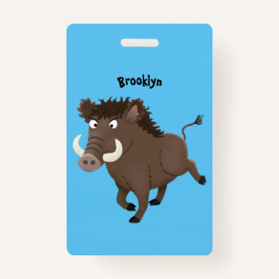 Funny wild boar razorback cartoon illustration  ID badge