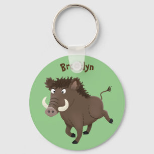 Funny wild boar razorback cartoon illustration key ring
