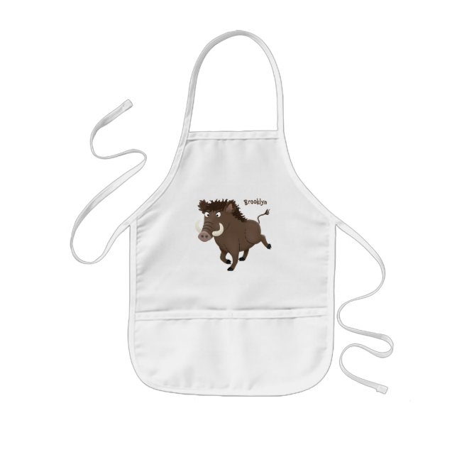 Funny wild boar razorback cartoon illustration kids apron (Front)