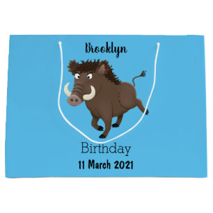 Funny wild boar razorback cartoon illustration large gift bag