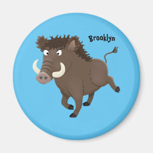 Funny wild boar razorback cartoon illustration magnet