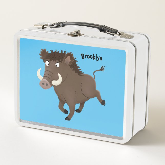 Funny wild boar razorback cartoon illustration metal lunch box (Front)
