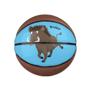 Funny wild boar razorback cartoon illustration mini basketball