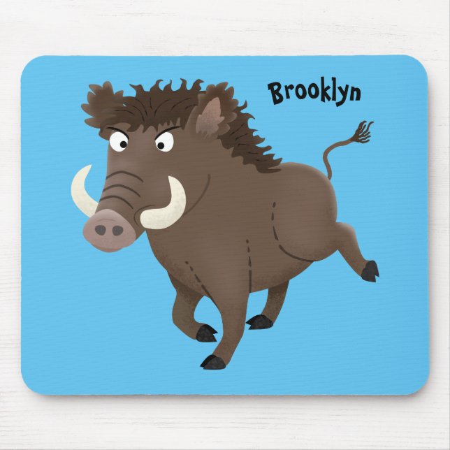 Funny wild boar razorback cartoon illustration mouse mat (Front)