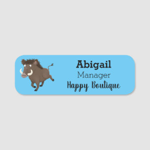 Funny wild boar razorback cartoon illustration name tag