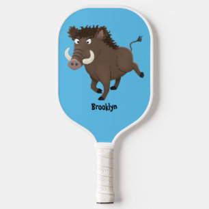 Funny wild boar razorback cartoon illustration pickleball paddle