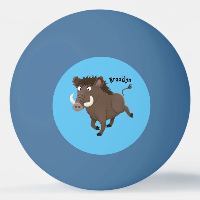 Funny wild boar razorback cartoon illustration ping pong ball (Front)