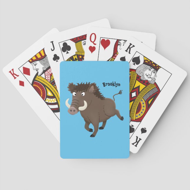Funny wild boar razorback cartoon illustration playing cards (Back)