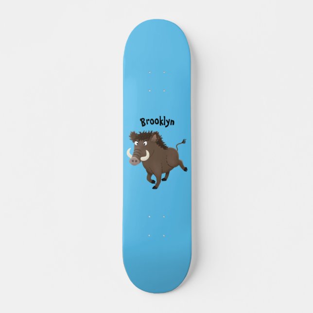 Funny wild boar razorback cartoon illustration skateboard (Front)