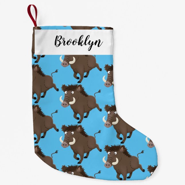 Funny wild boar razorback cartoon illustration small christmas stocking (Front)