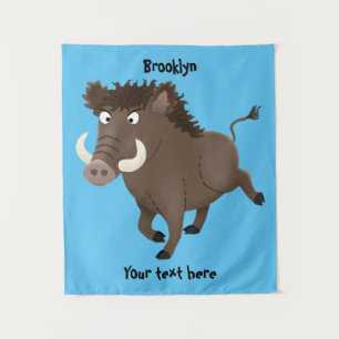 Funny wild boar razorback cartoon illustration tapestry