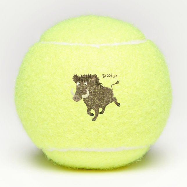 Funny wild boar razorback cartoon illustration tennis balls (Front)