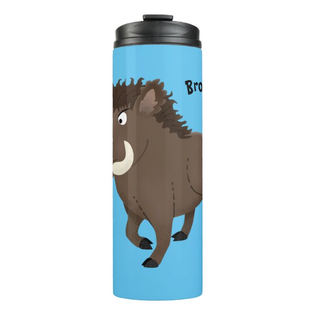 Funny wild boar razorback cartoon illustration thermal tumbler (Front)