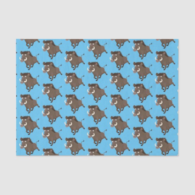 Funny wild boar razorback cartoon illustration tissue paper (Front)