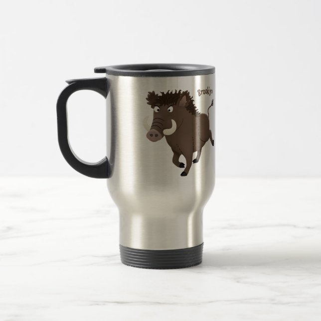 Funny wild boar razorback cartoon illustration travel mug (Left)