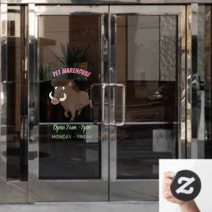 Funny wild boar razorback cartoon illustration window cling