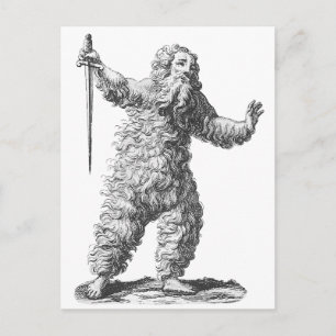 Funny Wild Man on a Rampage - Mediaeval Legend Postcard