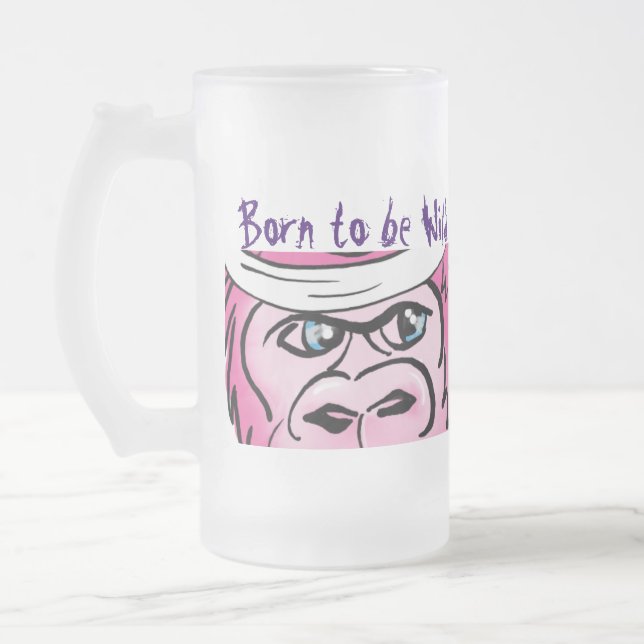 Funny Wild Pink Gorilla Frosted Glass Beer Mug (Left)
