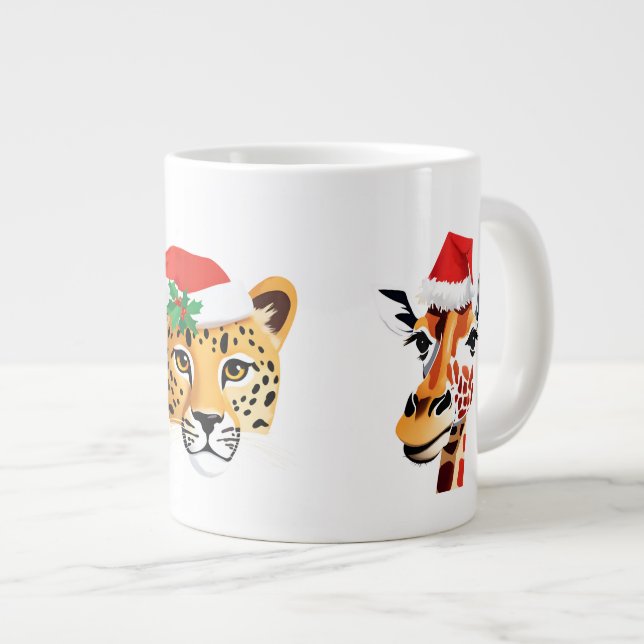 Funny wild Safari animals Santa Christmas Costume Large Coffee Mug (Front Right)