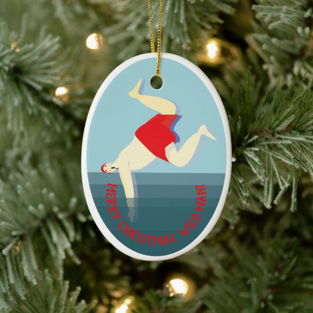 Funny, wild swimming man Christmas Ceramic Tree Decoration (Tree)
