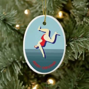 Funny wild swimming woman Christmas Ceramic Tree Decoration