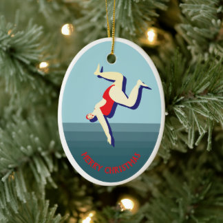 Funny wild swimming woman Christmas Ceramic Tree Decoration