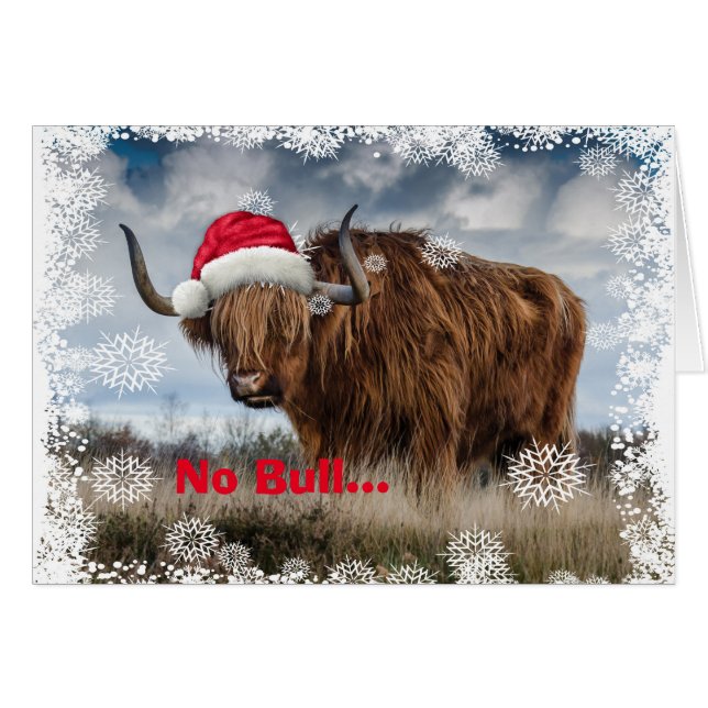 Funny Wild Yak Santa Hat Christmas Card (Front Horizontal)