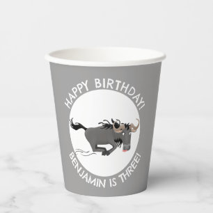 Funny wildebeest personalised cartoon birthday paper cups
