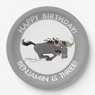 Funny wildebeest personalised cartoon birthday paper plate