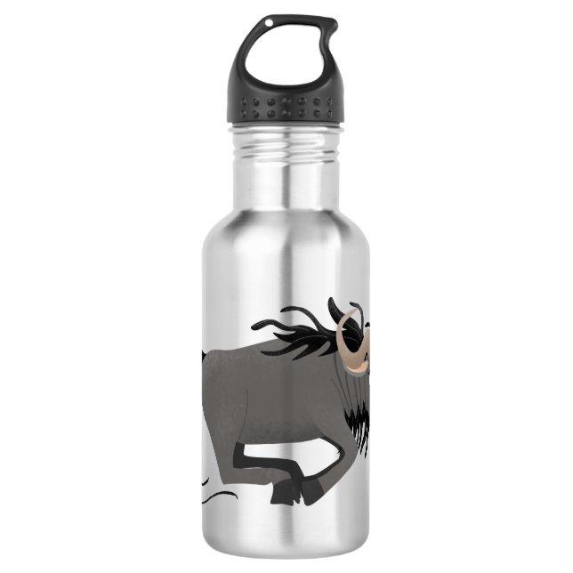 Funny wildebeest running cartoon illustration  532 ml water bottle (Front)