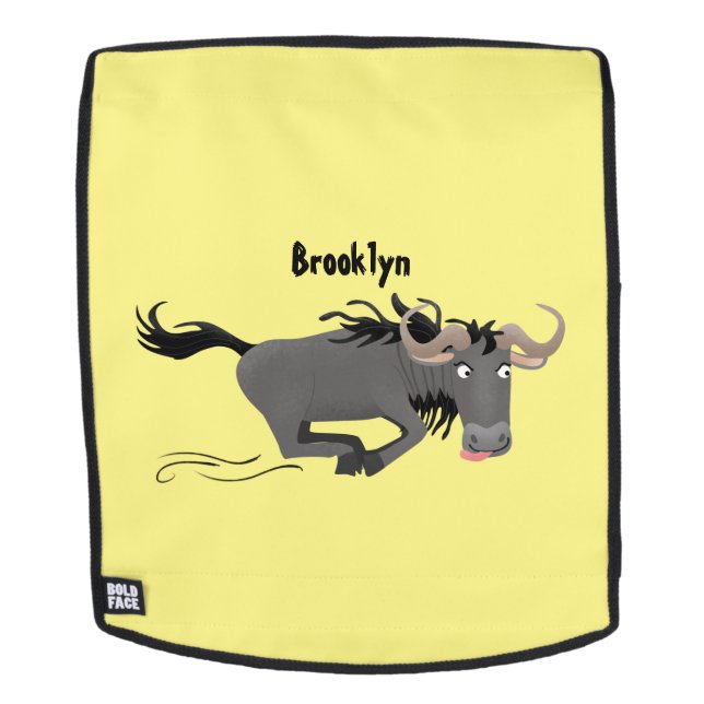 Funny wildebeest running cartoon illustration backpack (Removable Face)