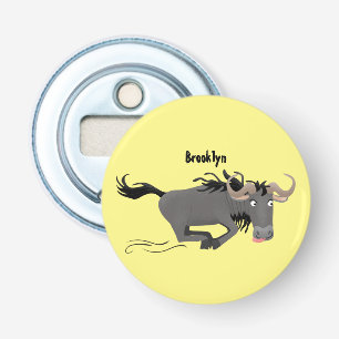 Funny wildebeest running cartoon illustration bottle opener