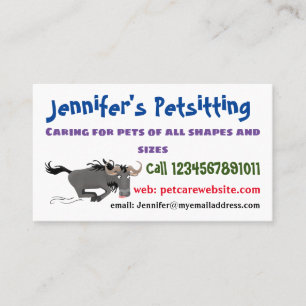 Funny wildebeest running cartoon illustration business card