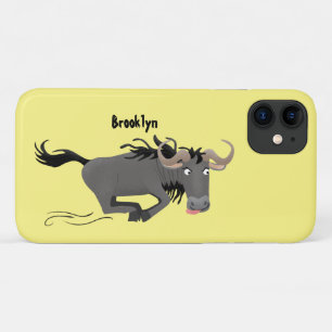 Funny wildebeest running cartoon illustration iPhone 11 case