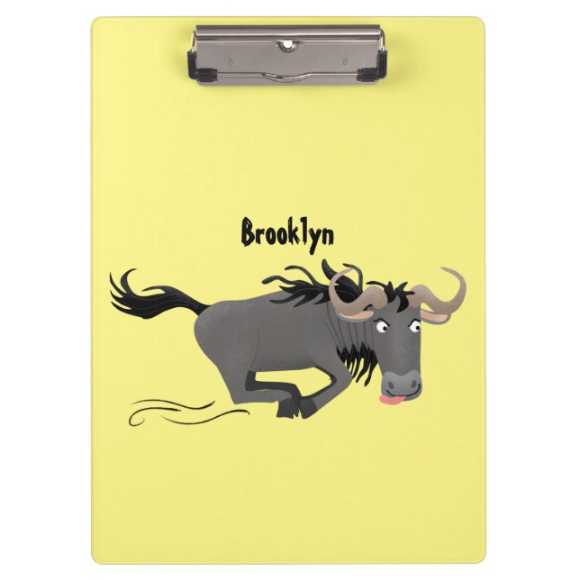 Funny wildebeest running cartoon illustration clipboard (Front)