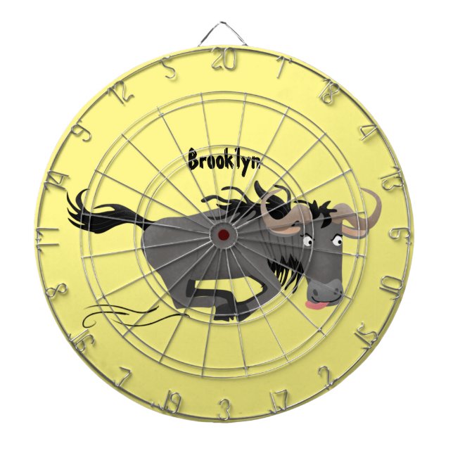 Funny wildebeest running cartoon illustration dartboard (Front)