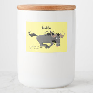 Funny wildebeest running cartoon illustration  food label