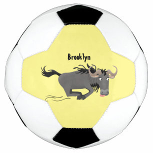 Funny wildebeest running cartoon illustration football