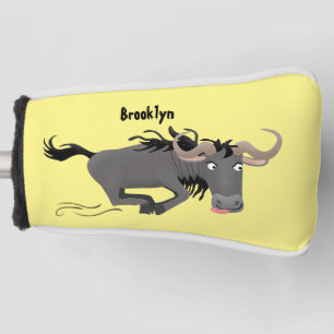 Funny wildebeest running cartoon illustration golf head cover