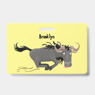 Funny wildebeest running cartoon illustration ID badge