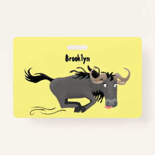 Funny wildebeest running cartoon illustration ID badge