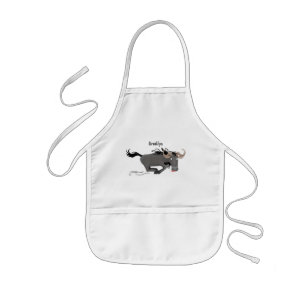 Funny wildebeest running cartoon illustration kids apron