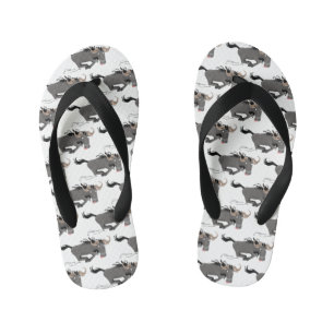 Funny wildebeest running cartoon illustration kid's flip flops