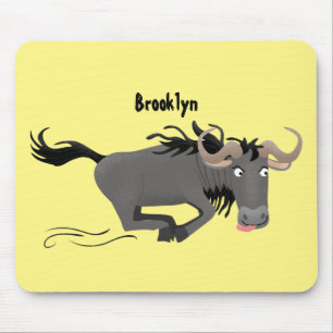 Funny wildebeest running cartoon illustration mouse mat