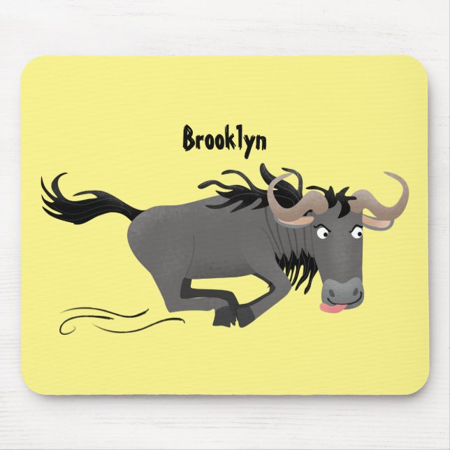 Funny wildebeest running cartoon illustration mouse mat (Front)