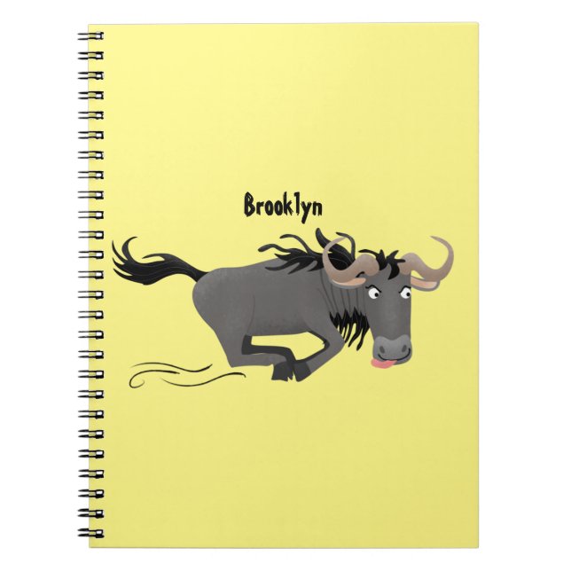 Funny wildebeest running cartoon illustration notebook (Front)