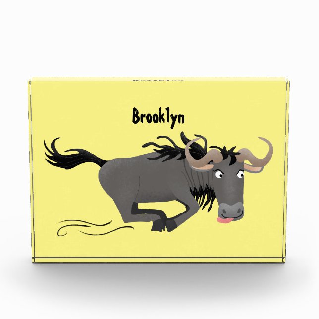 Funny wildebeest running cartoon illustration photo block (Front)