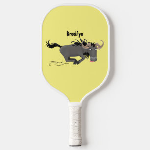 Funny wildebeest running cartoon illustration  pickleball paddle