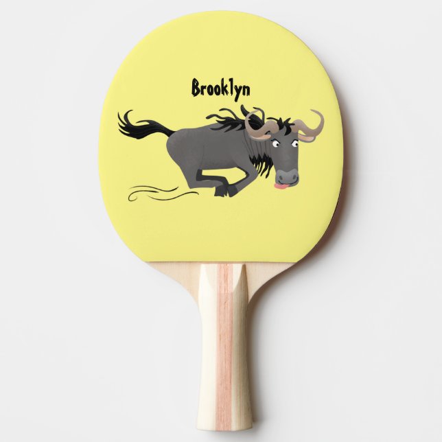 Funny wildebeest running cartoon illustration ping pong paddle (Front)