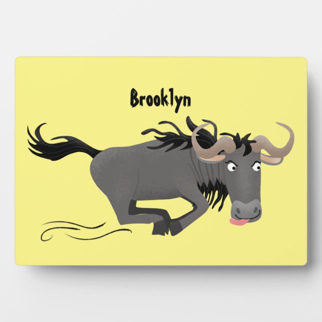Funny wildebeest running cartoon illustration plaque (Front)